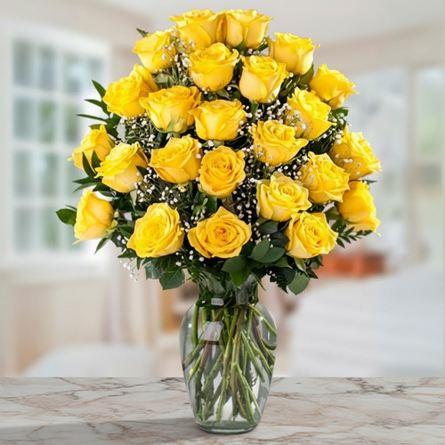 Vase with 24 Yellow Roses
